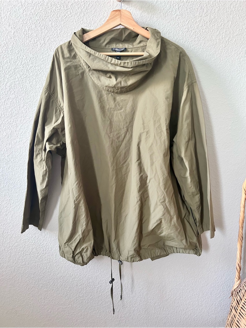 Eileen Fisher Organic Cotton Nylon Cowl Neck Windbreaker Top Size 3X Green
